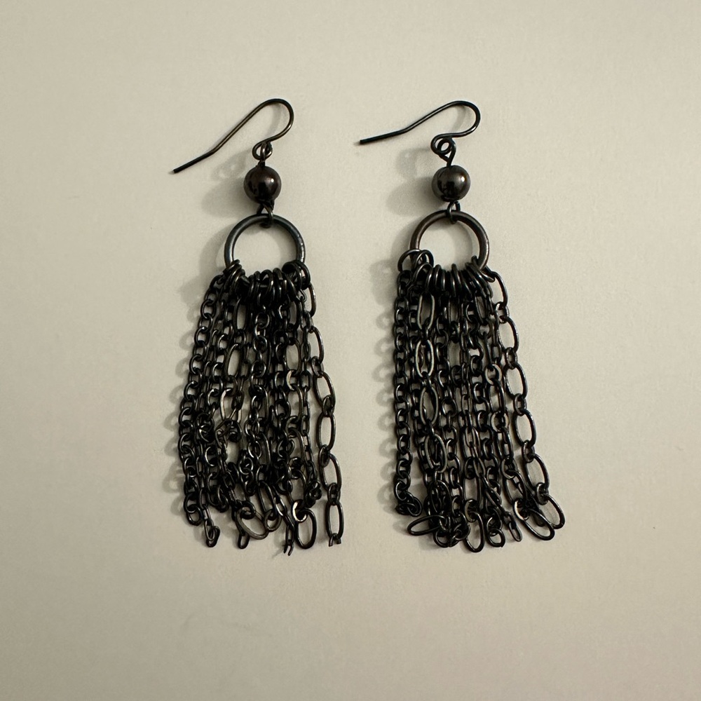 Gray Chain Waterfall Tassel Drop Earrings